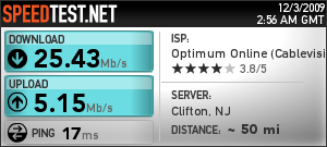 Optimum Boost speed test, 2009-12-02 from Long Island